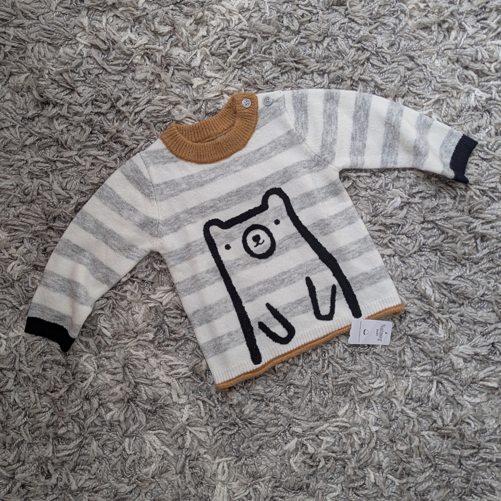 Nutmeg Baby Striped Bear Design Sweater Size 9-12M